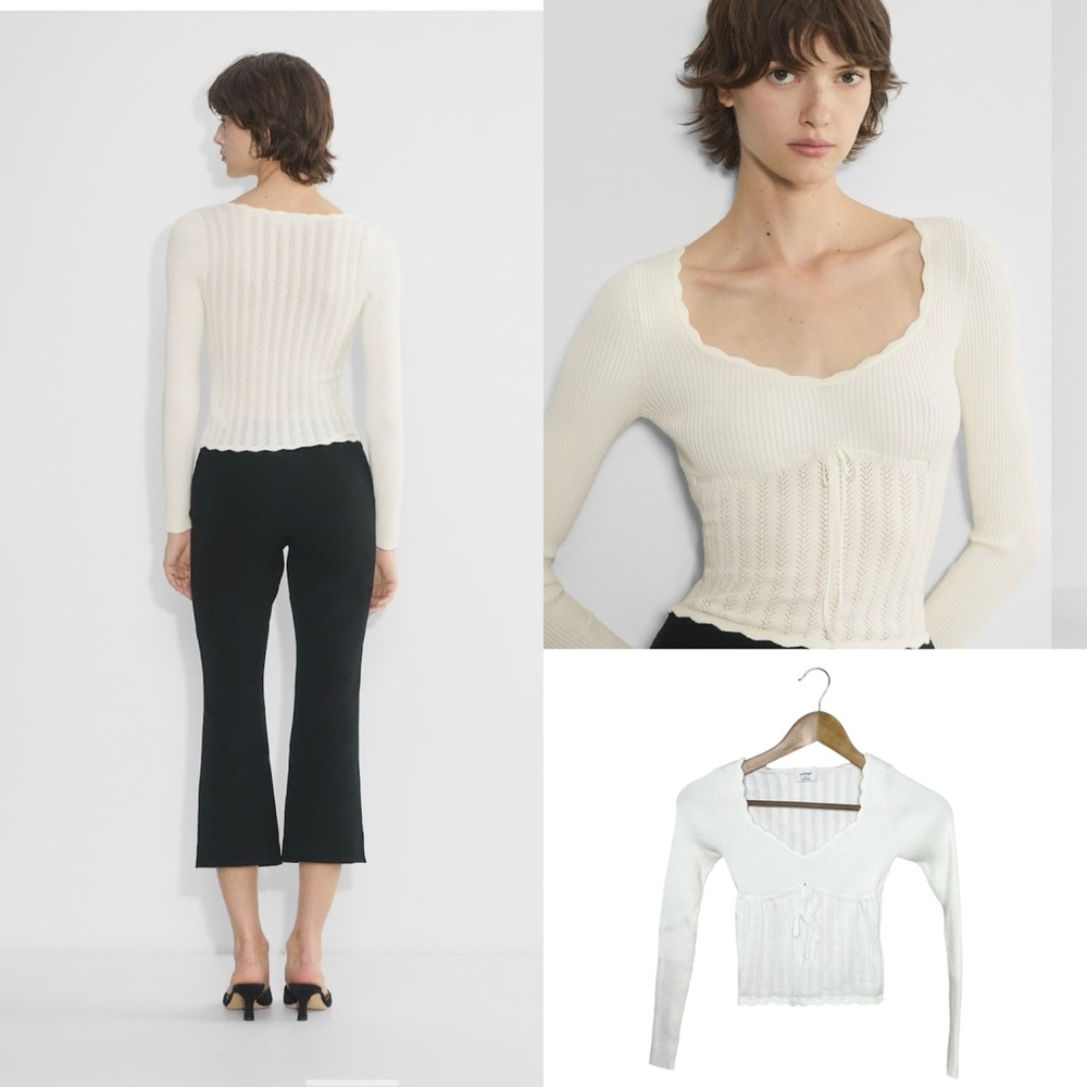 Aritzia Wilfred Soloist Light Birch Sweater XS White Ribbed Long Sleeve Top